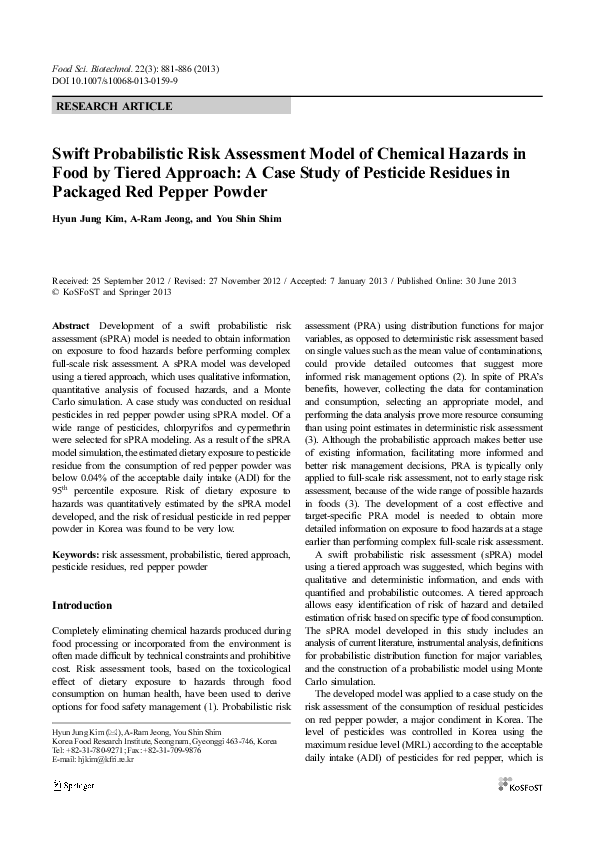 (PDF) Swift probabilistic risk assessment model of chemical hazards in ...