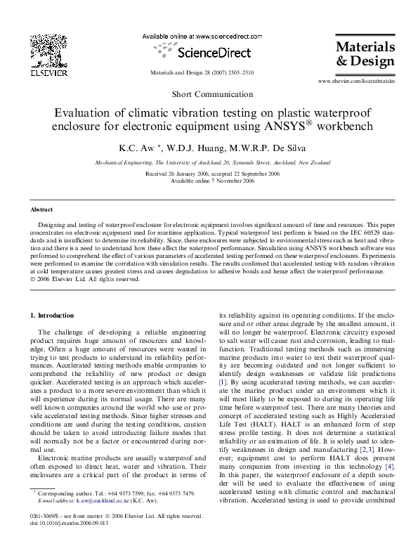 (PDF) Evaluation of climatic vibration testing on plastic waterproof ...