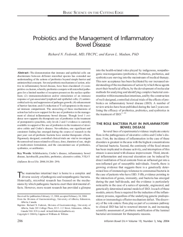 (PDF) Probiotics and the Management of Inflammatory Bowel Disease