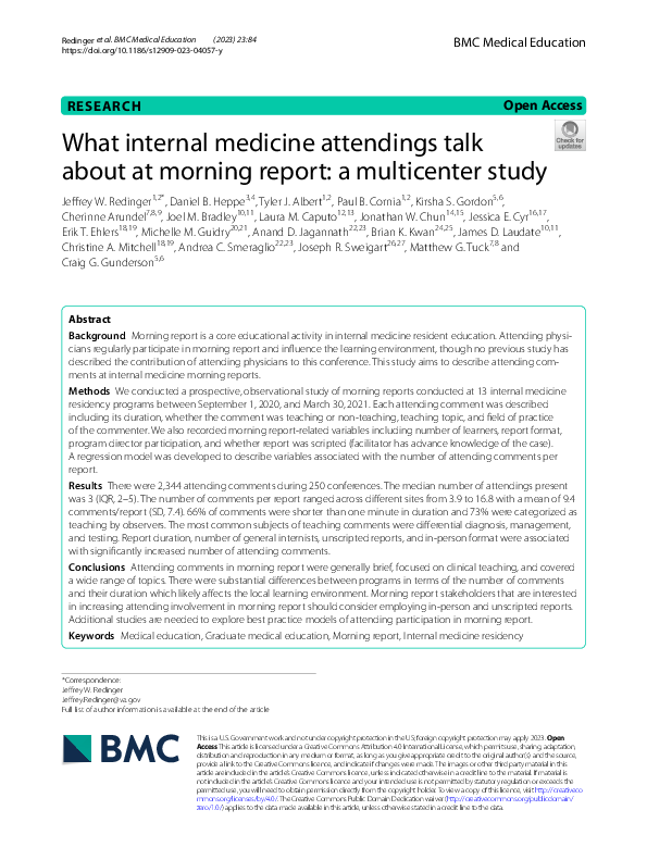 (PDF) What internal medicine attendings talk about at morning report: a ...