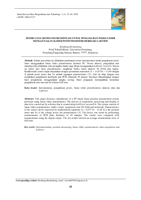 (PDF) Pembuatan Sistem Instrumentasi Untuk Pengukuran Posisi Linier ...