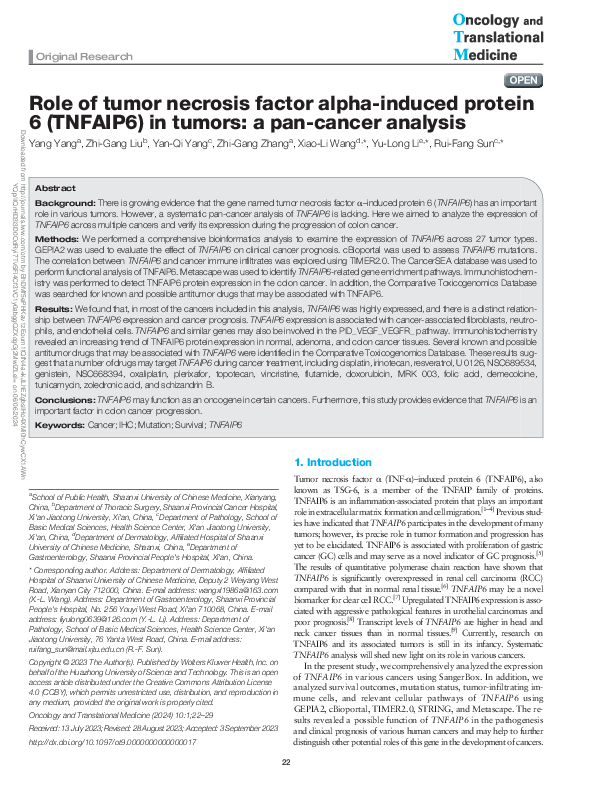 (PDF) Role of tumor necrosis factor alpha-induced protein 6 (TNFAIP6 ...
