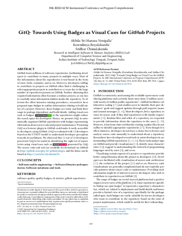 (PDF) GitQ- towards using badges as visual cues for GitHub projects