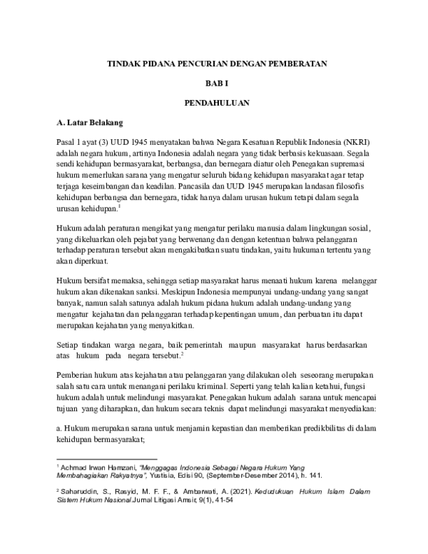 (PDF) TINDAK PIDANA PENCURIAN DENGAN PEMBERATAN BAB I PENDAHULUAN