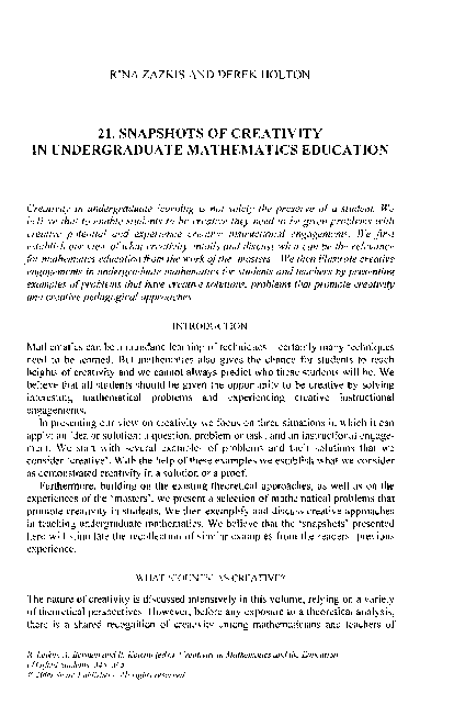 (PDF) Snapshots of Creativity in Undergraduate Mathematics Education