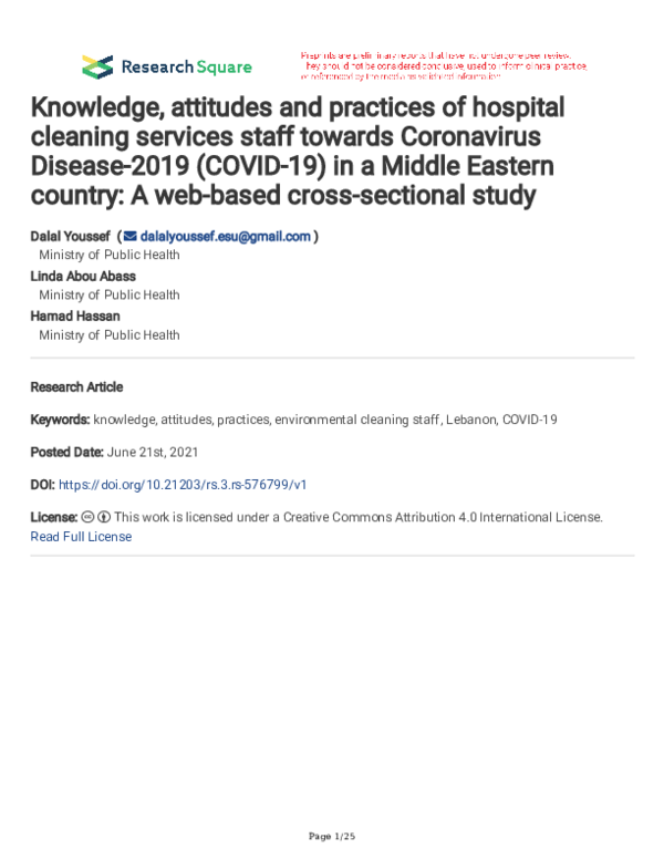 (PDF) Knowledge, attitudes and practices of hospital cleaning services ...