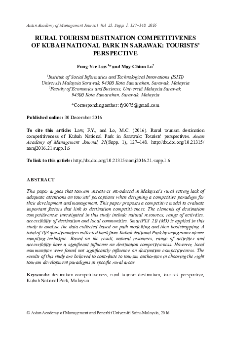 (PDF) Rural Tourism Destination Competitiveness of Kubah National Park ...