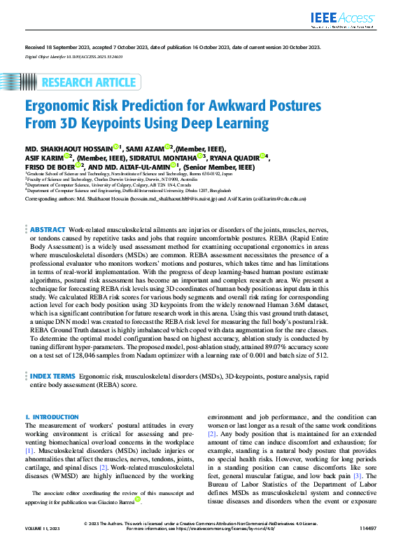 (PDF) Ergonomic Risk Prediction for Awkward Postures From 3D Keypoints ...