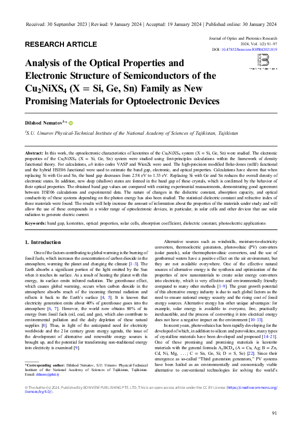 (PDF) Analysis of the Optical Properties and Electronic Structure of ...