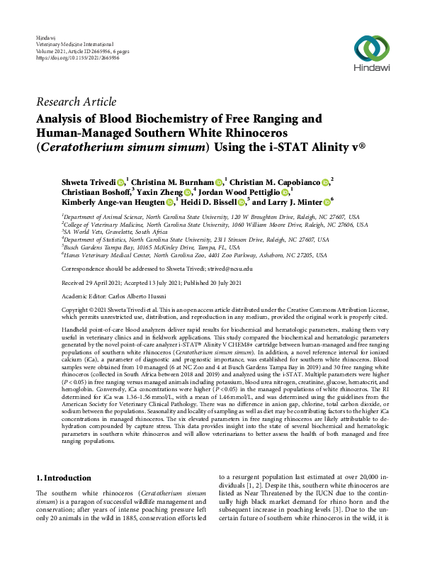 (PDF) Analysis of Blood Biochemistry of Free Ranging and Human-Managed ...