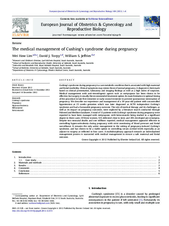 (PDF) The medical management of Cushing's syndrome during pregnancy