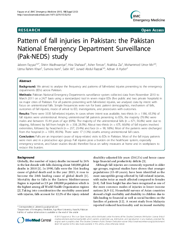 (PDF) Pattern of fall injuries in Pakistan: the Pakistan National ...