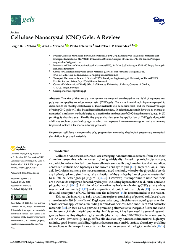 (PDF) Cellulose Nanocrystal (CNC) Gels: A Review