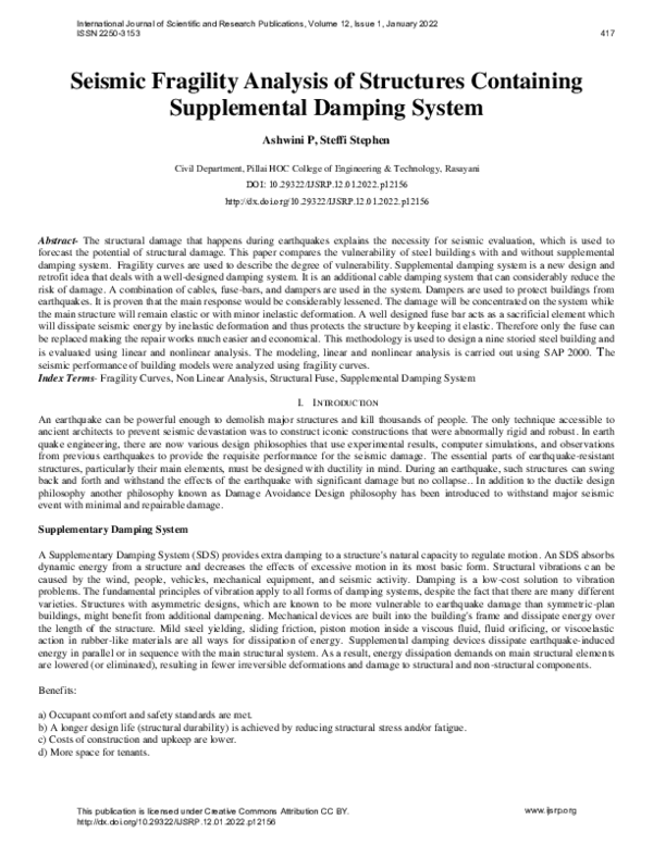 (PDF) Seismic Fragility Analysis of Structures Containing Supplemental ...