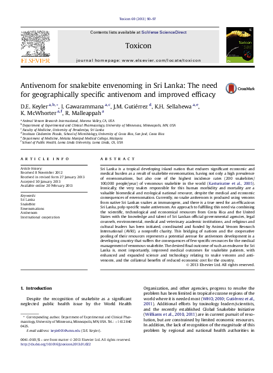 (PDF) Antivenom for snakebite envenoming in Sri Lanka: The need for ...