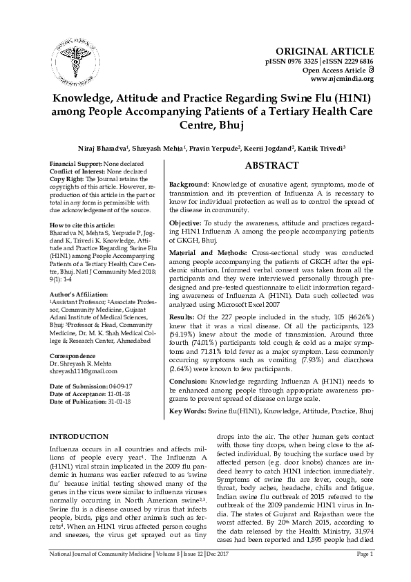 (PDF) Knowledge, Attitude and Practice Regarding Swine Flu (H1N1) among ...