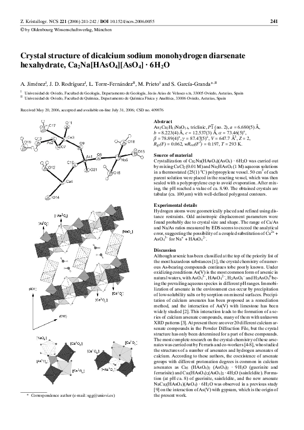 (PDF) Crystal structure of dicalcium sodium monohydrogen diarsenate ...