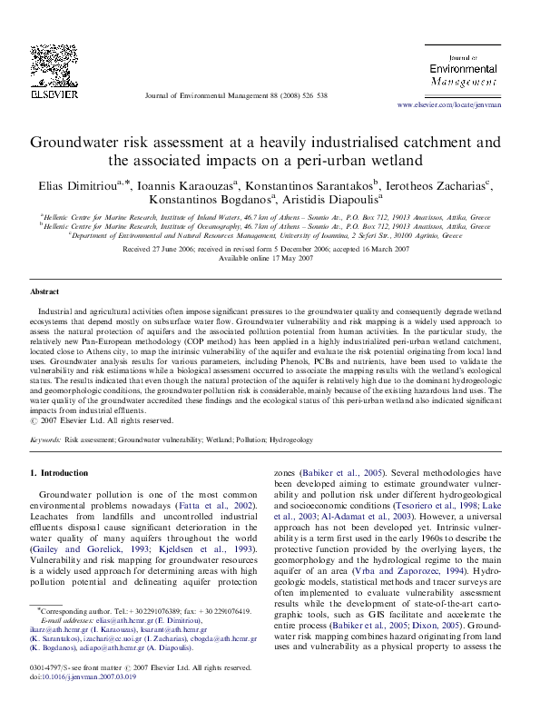 (PDF) Groundwater risk assessment at a heavily industrialised catchment ...