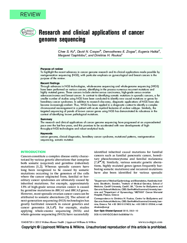 (PDF) Research and clinical applications of cancer genome sequencing