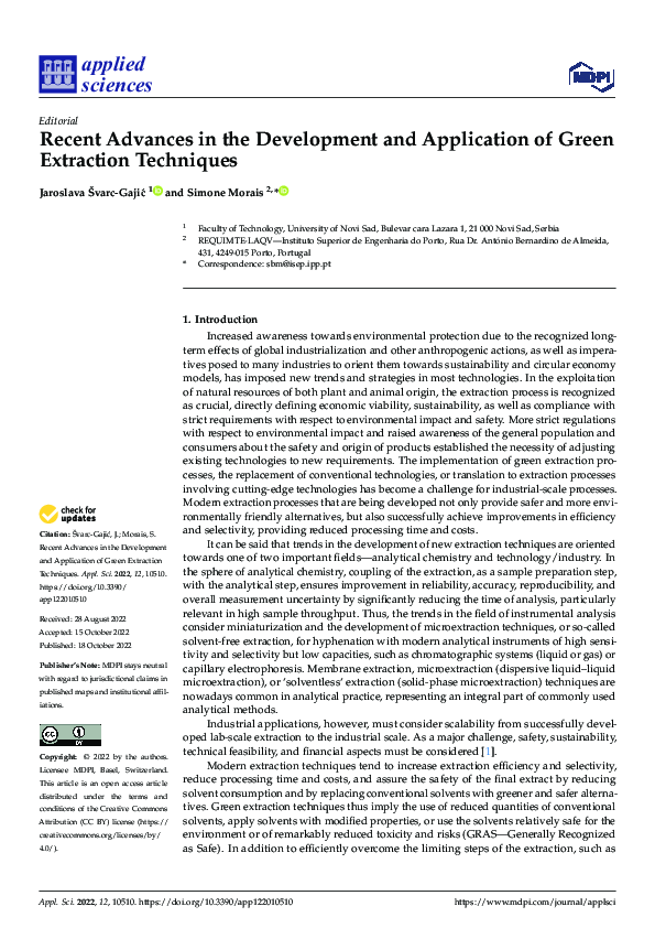 (PDF) Recent Advances in the Development and Application of Green ...