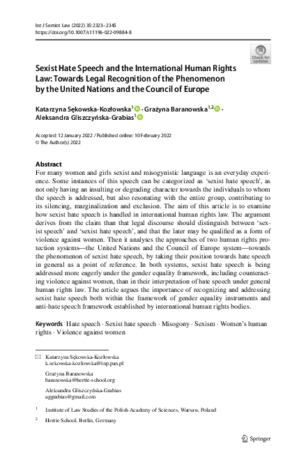 (PDF) Sexist Hate Speech and the International Human Rights Law ...