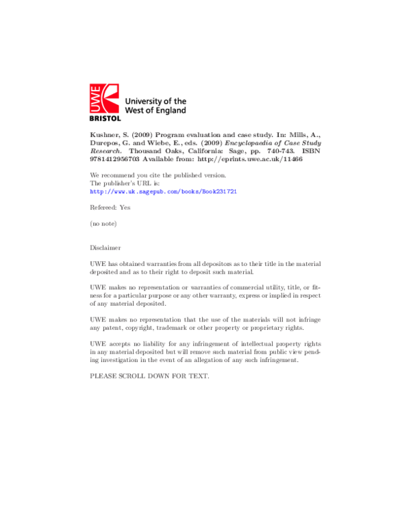 (PDF) Program Evaluation and Case Study