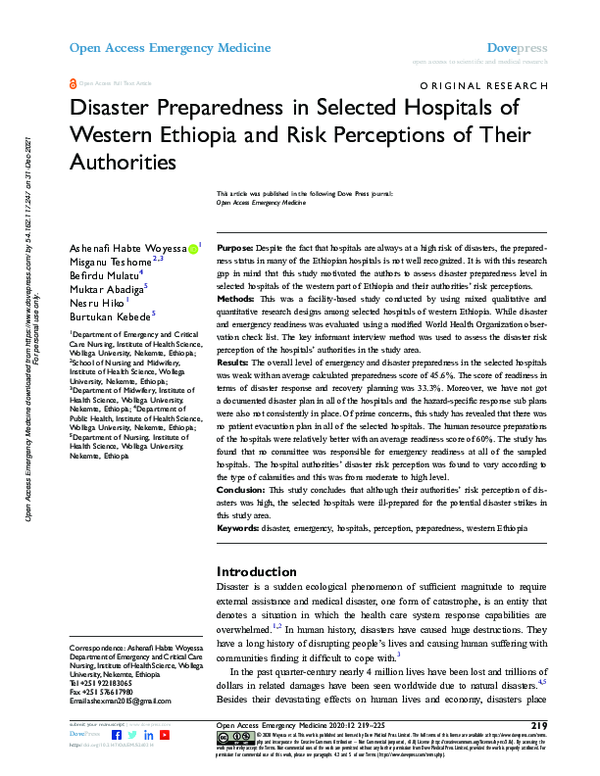 (PDF) Disaster Preparedness in Selected Hospitals of Western Ethiopia ...