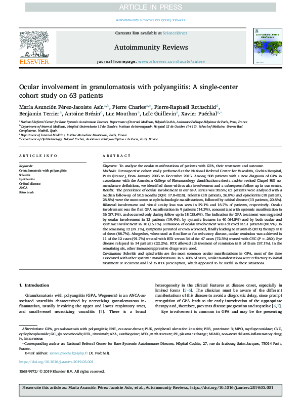 (PDF) Ocular involvement in granulomatosis with polyangiitis: A single ...