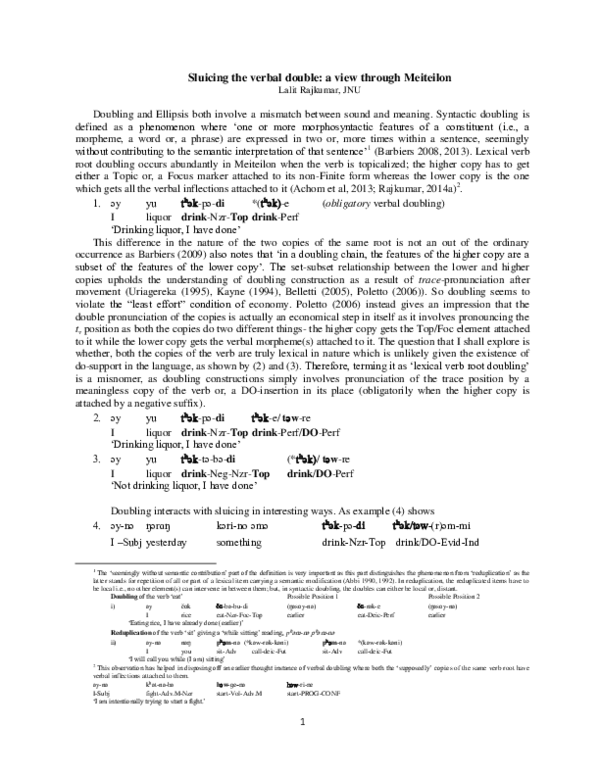 (PDF) Sluicing the verbal double: a view through Meiteilon