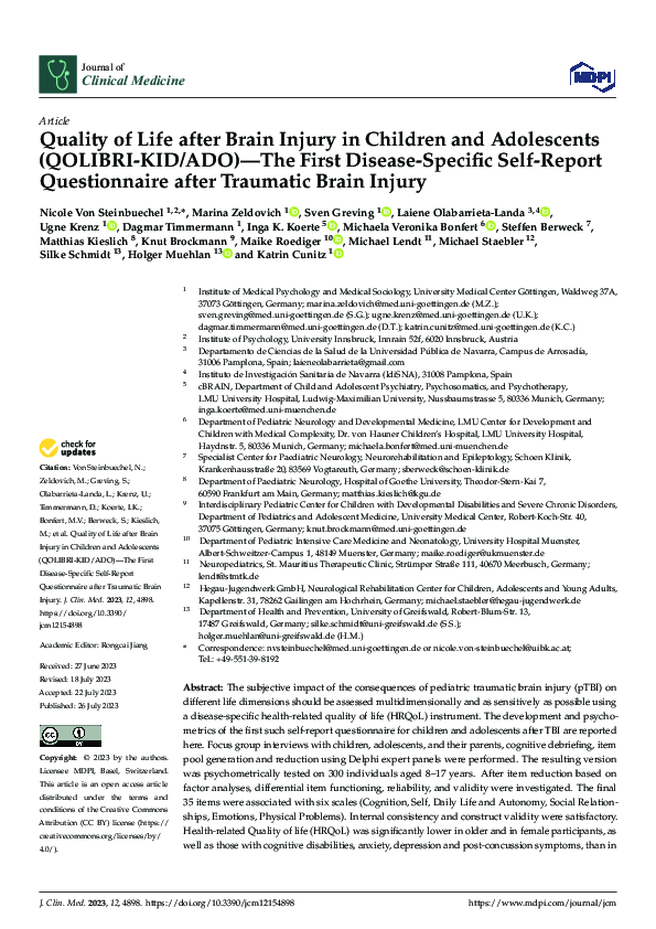 (PDF) Quality of Life after Brain Injury in Children and Adolescents ...