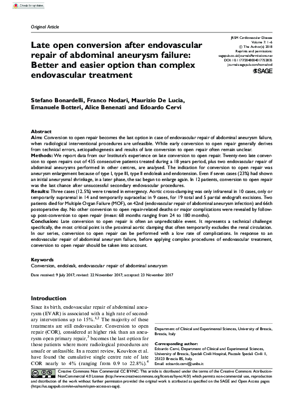 (PDF) Late open conversion after endovascular repair of abdominal ...