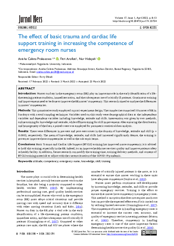 (PDF) The effect of basic trauma and cardiac life support training in ...