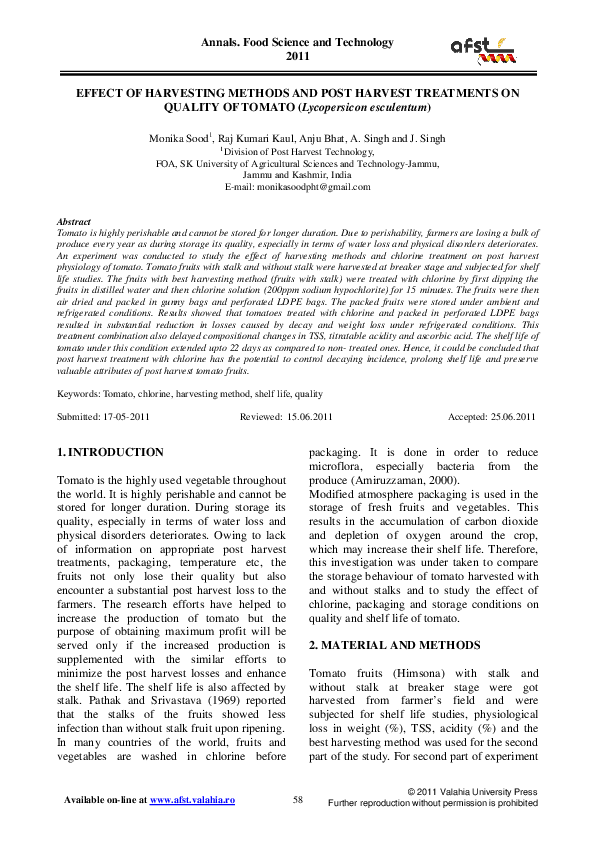 (PDF) EFFECT OF HARVESTING METHODS AND POST HARVEST TREATMENTS ON ...