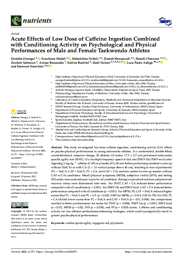 (PDF) Acute Effects of Low Dose of Caffeine Ingestion Combined with ...