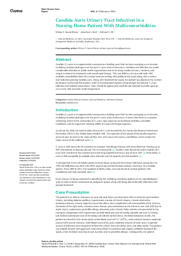(PDF) Candida Auris Urinary Tract Infection in a Nursing Home Patient ...