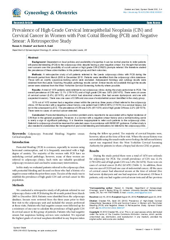 (PDF) Prevalence of High-Grade Cervical Intraepithelial Neoplasia (CIN ...
