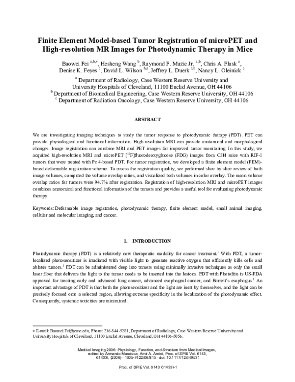 (PDF) Finite element model-based tumor registration of microPET and ...