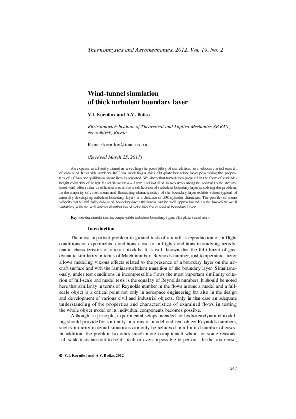 (PDF) Wind-tunnel simulation of thick turbulent boundary layer