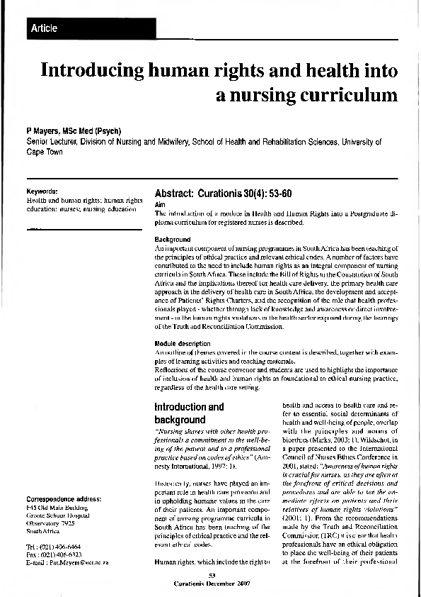 (PDF) Introducing human rights and health into a nursing curriculum