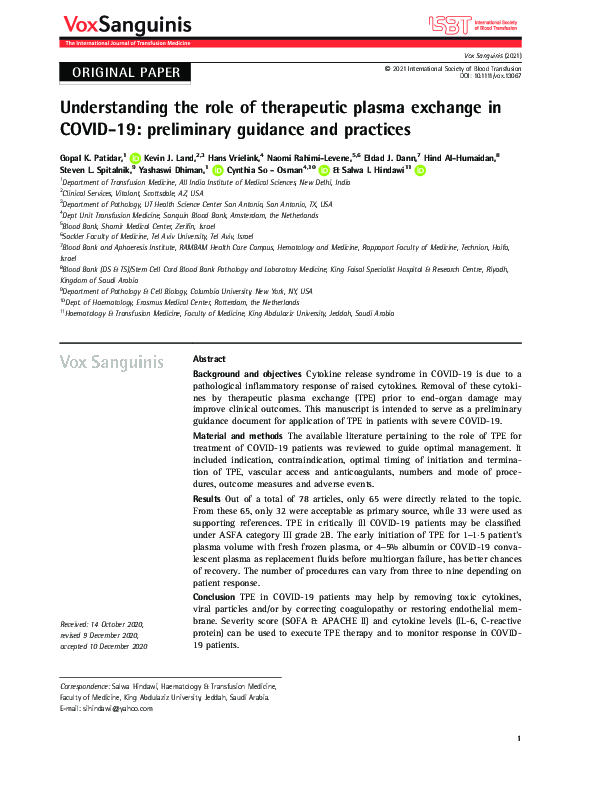 (PDF) Understanding the role of therapeutic plasma exchange in COVID‐19 ...