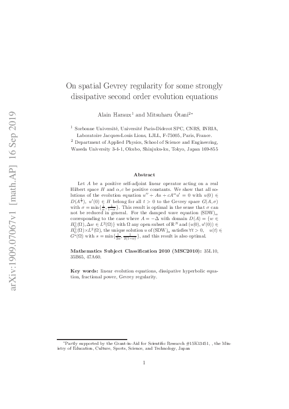 (PDF) On spatial Gevrey regularity for some strongly dissipative second ...