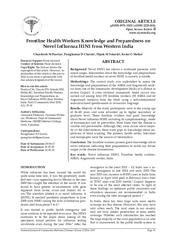 (PDF) Frontline Health Workers Knowledge and Preparedness on Novel ...