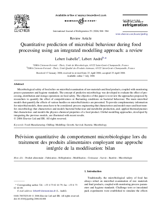 (PDF) Quantitative prediction of microbial behaviour during food ...