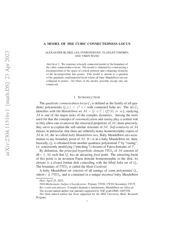 (PDF) A model of the cubic connectedness locus