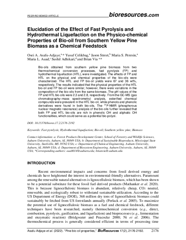 (PDF) Elucidation of the effect of fast pyrolysis and hydrothermal ...