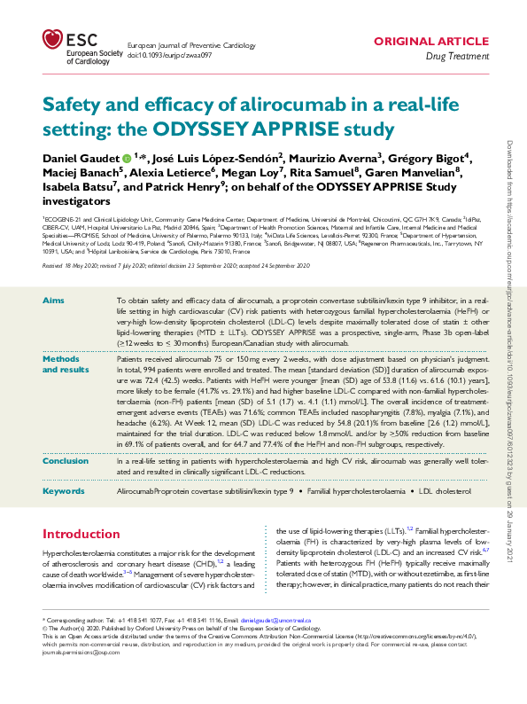 (PDF) Safety and efficacy of alirocumab in a real-life setting: the ...