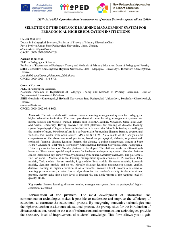(PDF) Selection of the Distance Learning Management System for ...