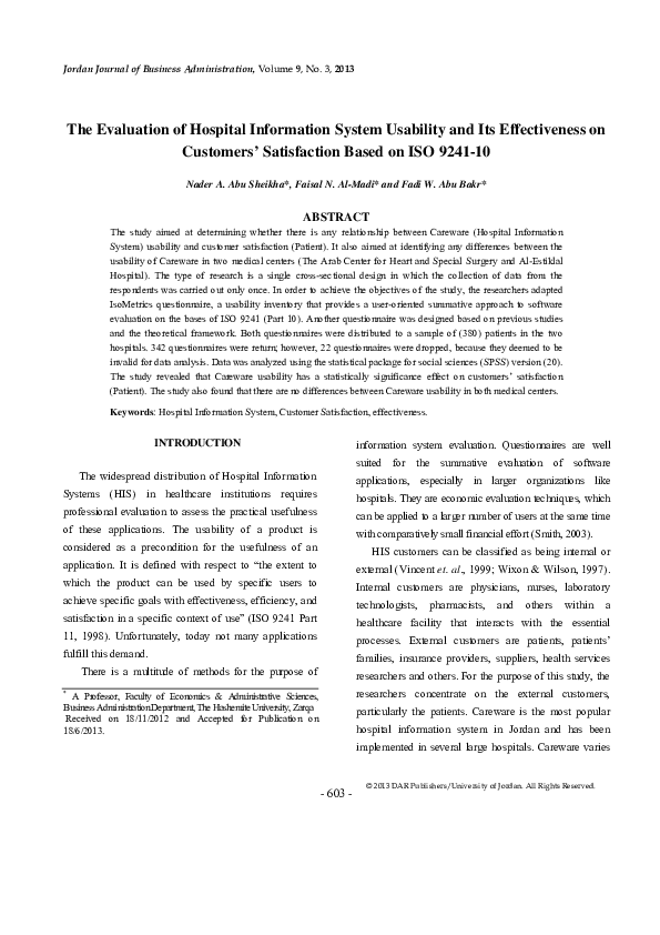 (PDF) The Evaluation of Hospital Information System Usability and its ...