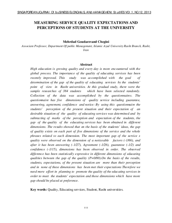 (PDF) Measuring Service Quality Expectations and Perceptions of ...