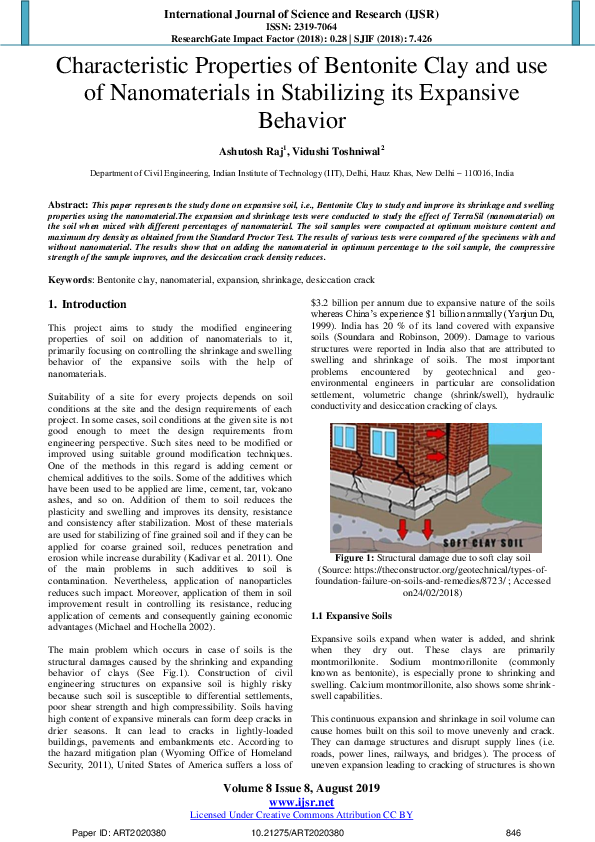 (PDF) Characteristic Properties of Bentonite Clay and use of ...